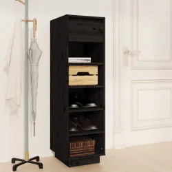 Шкаф за обувки, черен, 34x30x105 см, бор масив