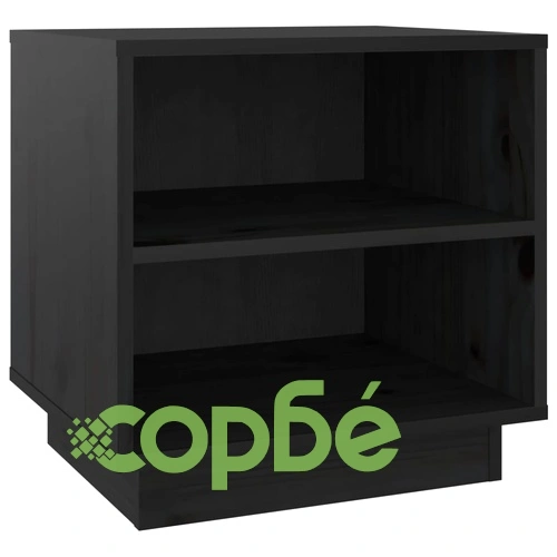 Нощно шкафче, черно, 40x34x40 см, борово дърво масив ➤ топ цена ➤ sorbe.bg