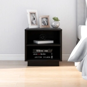 Нощно шкафче, черно, 40x34x40 см, борово дърво масив