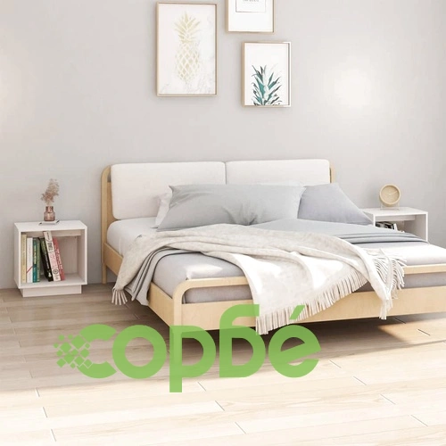 Нощни шкафчета, 2 бр, бели, 40x30x40 см, борово дърво масив ➤ топ цена ➤ sorbe.bg