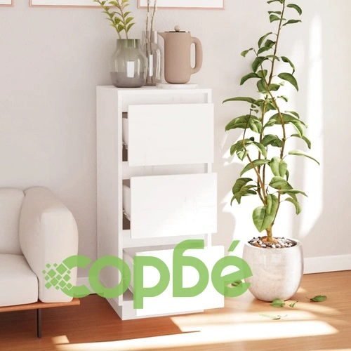 Сайдборд, бял, 32x34x75 см, бор масив ➤ топ цена ➤ sorbe.bg