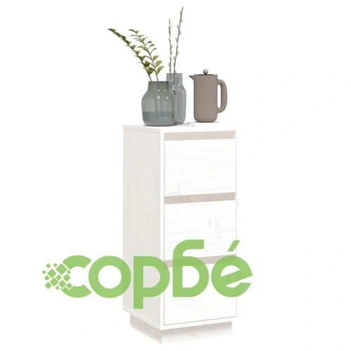 Сайдборд, бял, 32x34x75 см, бор масив ➤ топ цена ➤ sorbe.bg