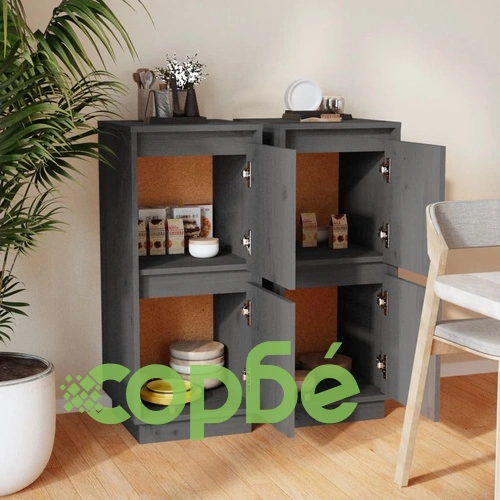 Сайдборди, 2 бр, сиви, 31,5x34x75 см, бор масив ➤ топ цена ➤ sorbe.bg