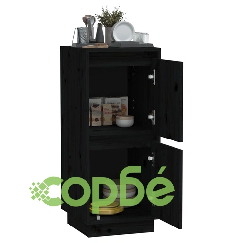 Сайдборд, черен, 31,5x34x75 см, бор масив ➤ топ цена ➤ sorbe.bg
