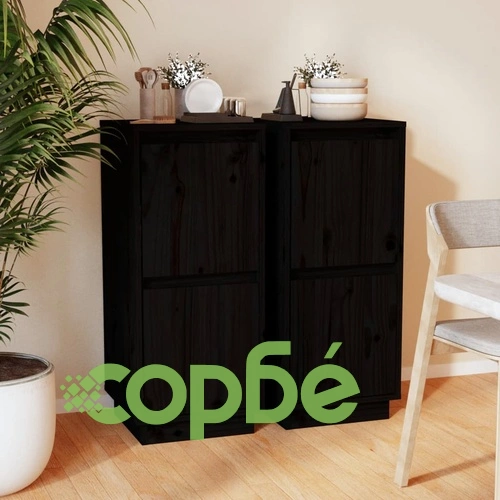 Сайдборди, 2 бр, черни, 31,5x34x75 см, бор масив ➤ топ цена ➤ sorbe.bg