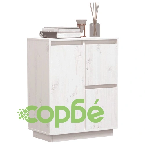 Сайдборд, бял, 60x34x75 см, бор масив ➤ топ цена ➤ sorbe.bg