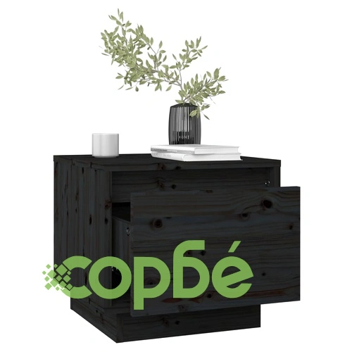 Нощно шкафче, черно, 35x34x32 см, борово дърво масив ➤ топ цена ➤ sorbe.bg