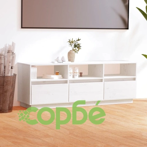 ТВ шкаф, бял, 140x37x50 см, бор масив ➤ топ цена ➤ sorbe.bg