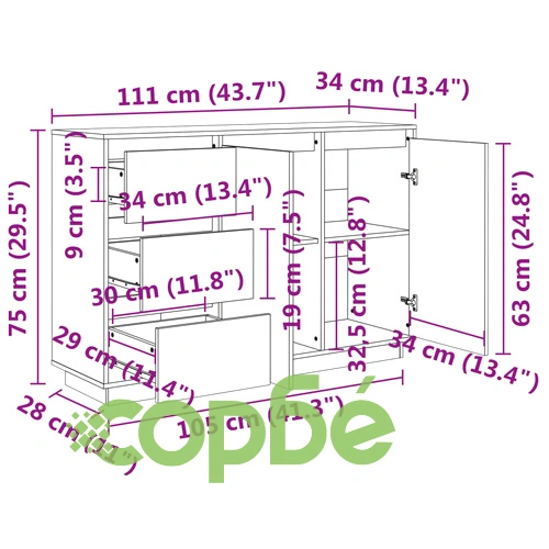 Сайдборд, бял, 111x34x75 см, бор масив ➤ топ цена ➤ sorbe.bg