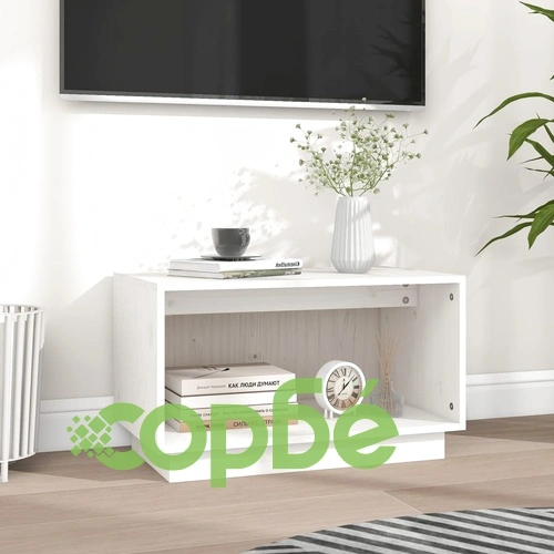 ТВ шкаф, бял, 60x35x35 см, бор масив ➤ топ цена ➤ sorbe.bg