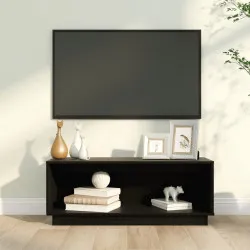 ТВ шкаф, черен, 90x35x35 см, бор масив