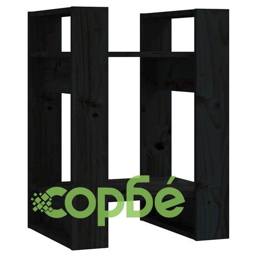 Библиотека/разделител за стая, черна, 41x35x57 см, бор масив ➤ топ цена ➤ sorbe.bg