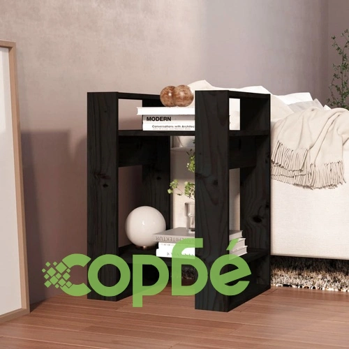 Библиотека/разделител за стая, черна, 41x35x57 см, бор масив ➤ топ цена ➤ sorbe.bg