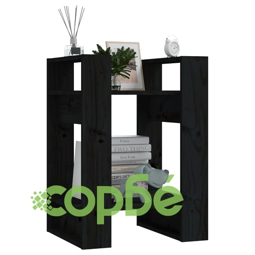 Библиотека/разделител за стая, черна, 41x35x57 см, бор масив ➤ топ цена ➤ sorbe.bg