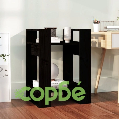 Библиотека/разделител за стая, черна, 41x35x57 см, бор масив ➤ топ цена ➤ sorbe.bg