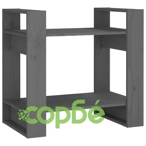 Библиотека/разделител за стая, сива, 60x35x57 см, бор масив ➤ топ цена ➤ sorbe.bg