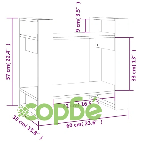 Библиотека/разделител за стая, сива, 60x35x57 см, бор масив ➤ топ цена ➤ sorbe.bg