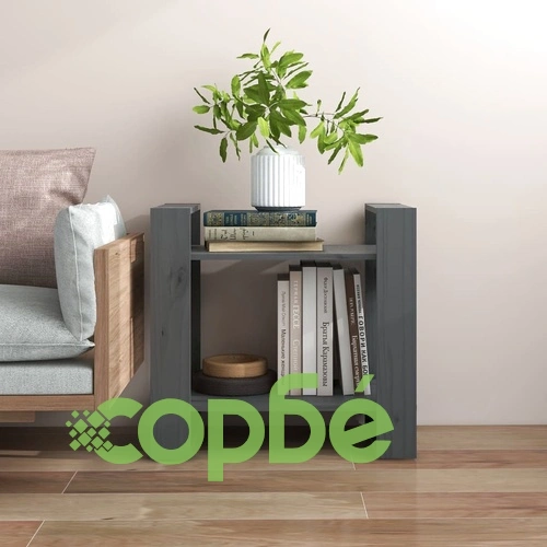 Библиотека/разделител за стая, сива, 60x35x57 см, бор масив ➤ топ цена ➤ sorbe.bg