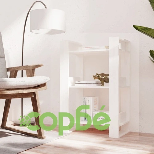 Библиотека/разделител за стая, бяла, 60x35x91 см, бор масив ➤ топ цена ➤ sorbe.bg