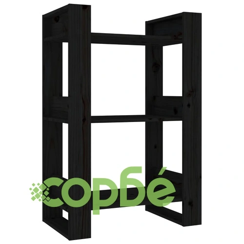 Библиотека/разделител за стая, черна, 60x35x91 см, бор масив ➤ топ цена ➤ sorbe.bg
