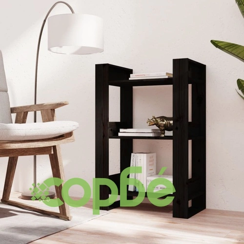 Библиотека/разделител за стая, черна, 60x35x91 см, бор масив ➤ топ цена ➤ sorbe.bg