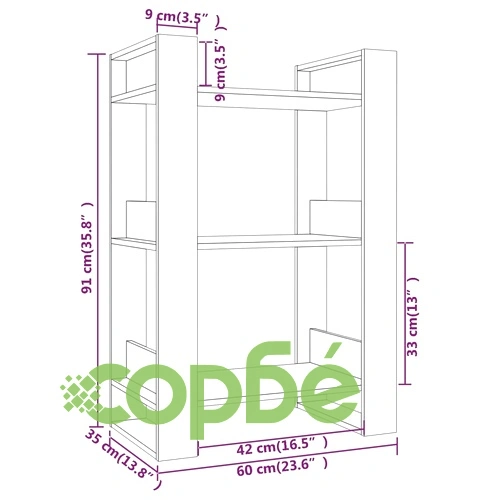 Библиотека/разделител за стая, черна, 60x35x91 см, бор масив ➤ топ цена ➤ sorbe.bg