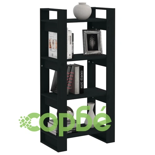 Библиотека/разделител за стая, черна, 60x35x125 см, бор масив ➤ топ цена ➤ sorbe.bg