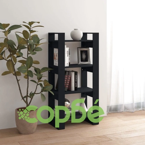 Библиотека/разделител за стая, черна, 60x35x125 см, бор масив ➤ топ цена ➤ sorbe.bg