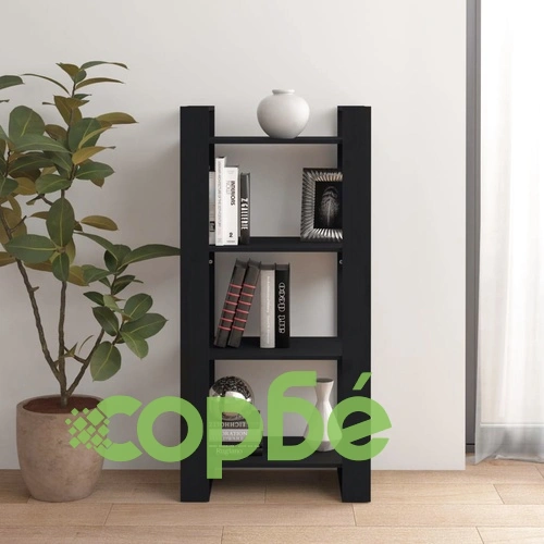 Библиотека/разделител за стая, черна, 60x35x125 см, бор масив ➤ топ цена ➤ sorbe.bg