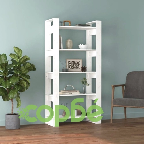 Библиотека/разделител за стая, бяла, 80x35x160 см, бор масив ➤ топ цена ➤ sorbe.bg