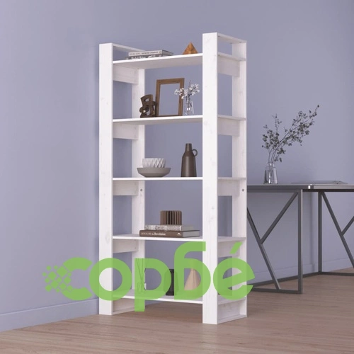 Библиотека/разделител за стая, бяла, 80x35x160 см, бор масив ➤ топ цена ➤ sorbe.bg