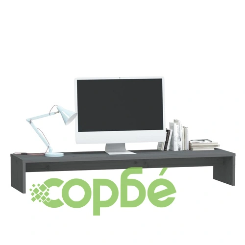 Поставка за монитор, сива, 100x27x15 см, бор масив ➤ топ цена ➤ sorbe.bg