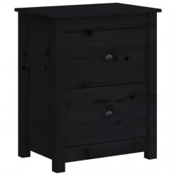 Нощно шкафче, черно, 50x35x61,5 см, борово дърво масив
