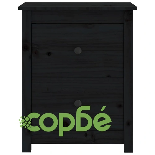 Нощно шкафче, черно, 50x35x61,5 см, борово дърво масив ➤ топ цена ➤ sorbe.bg