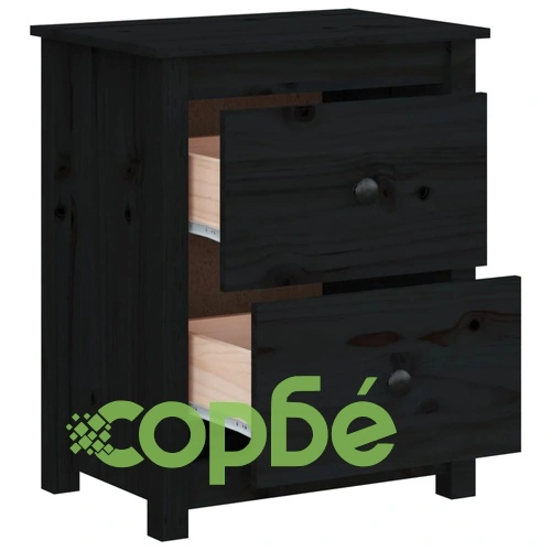 Нощно шкафче, черно, 50x35x61,5 см, борово дърво масив ➤ топ цена ➤ sorbe.bg