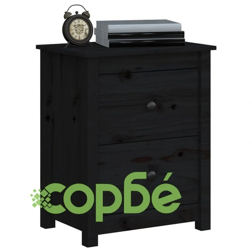 Нощно шкафче, черно, 50x35x61,5 см, борово дърво масив ➤ топ цена ➤ sorbe.bg