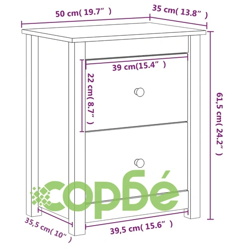 Нощно шкафче, черно, 50x35x61,5 см, борово дърво масив ➤ топ цена ➤ sorbe.bg