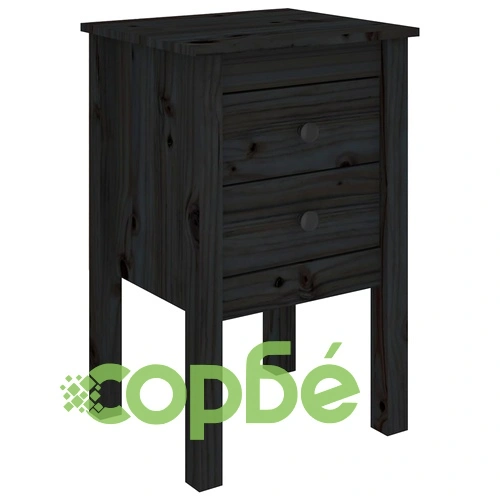 Нощно шкафче, черно, 40x35x61,5 см, борово дърво масив ➤ топ цена ➤ sorbe.bg