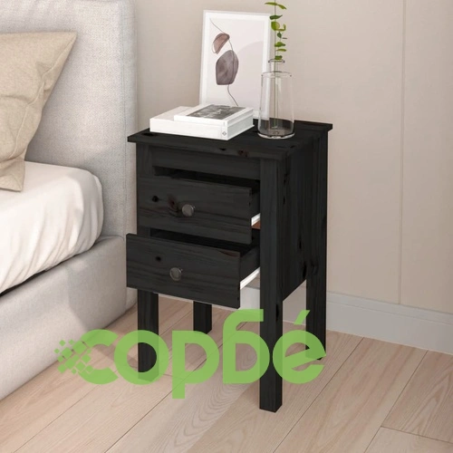 Нощно шкафче, черно, 40x35x61,5 см, борово дърво масив ➤ топ цена ➤ sorbe.bg