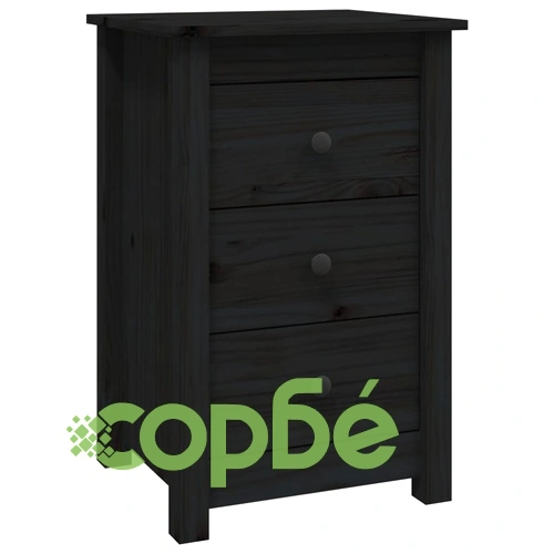 Нощно шкафче, черно, 40x35x61,5 см, борово дърво масив ➤ топ цена ➤ sorbe.bg