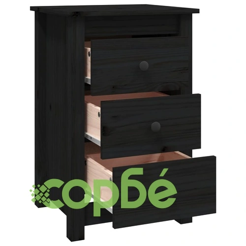 Нощно шкафче, черно, 40x35x61,5 см, борово дърво масив ➤ топ цена ➤ sorbe.bg