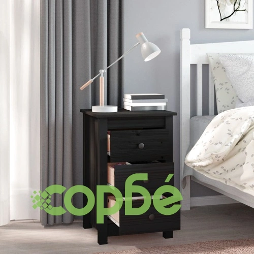 Нощно шкафче, черно, 40x35x61,5 см, борово дърво масив ➤ топ цена ➤ sorbe.bg
