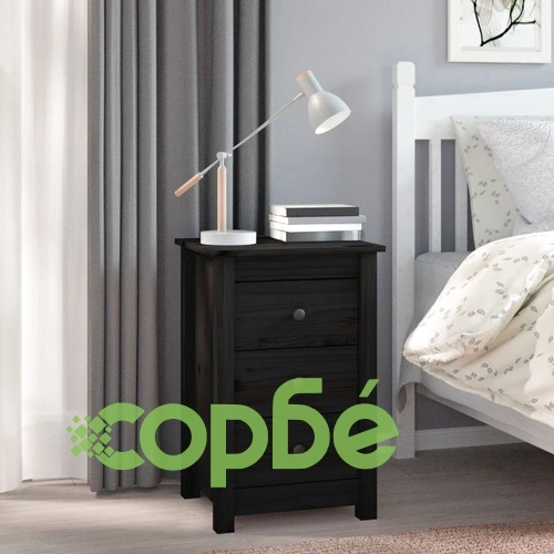 Нощно шкафче, черно, 40x35x61,5 см, борово дърво масив ➤ топ цена ➤ sorbe.bg