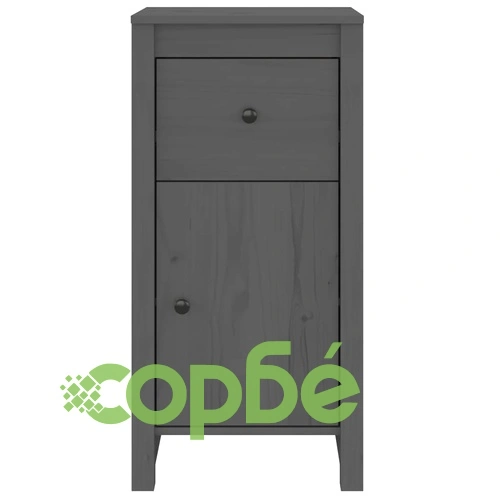 Сайдборд, сив, 40x35x80 см, бор масив ➤ топ цена ➤ sorbe.bg