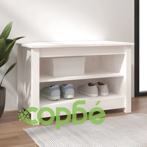 Пейка за обувки бяла 70x38x45,5 см масивна борова дървесина ➤ топ цена ➤ sorbe.bg