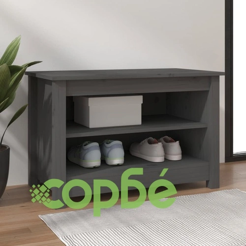 Пейка за обувки сива 70x38x45,5 см масивна борова дървесина ➤ топ цена ➤ sorbe.bg