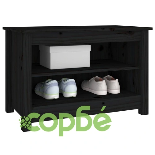 Пейка за обувки Черен 70x38x45,5 см масивна борова дървесина ➤ топ цена ➤ sorbe.bg