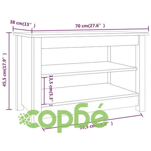 Пейка за обувки Черен 70x38x45,5 см масивна борова дървесина ➤ топ цена ➤ sorbe.bg