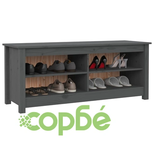 Пейка за обувки сива 110x38x45,5 см масивна борова дървесина ➤ топ цена ➤ sorbe.bg