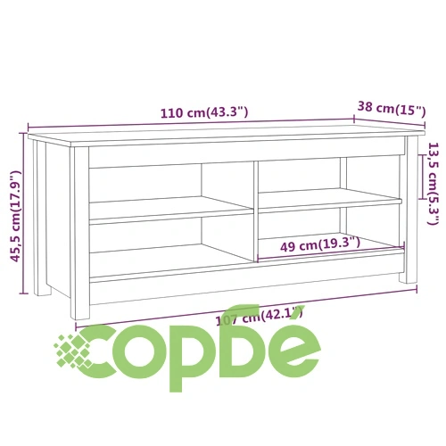 Пейка за обувки черна 110x38x45,5 см масивна борова дървесина ➤ топ цена ➤ sorbe.bg